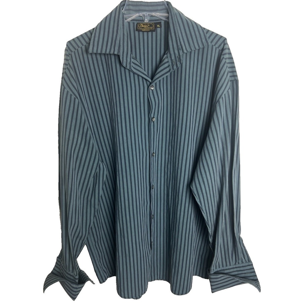 Monzini Collection Men's XL Shirt Made‎ in USA Vintage 90s Blue Stripe A11